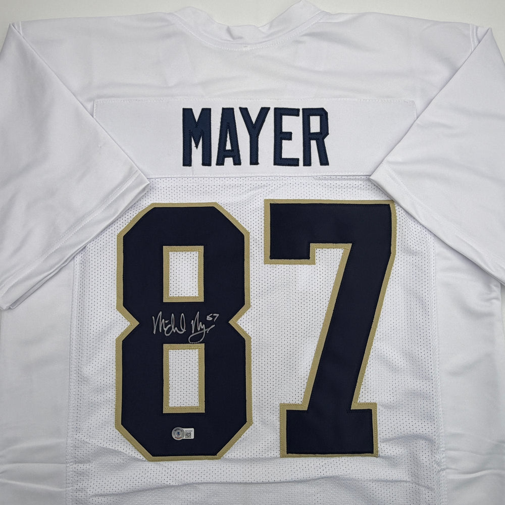 Autographed/Signed Michael Mayer Notre Dame White College Football Jersey Beckett BAS COA