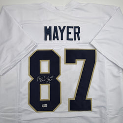 Autographed/Signed Michael Mayer Notre Dame White College Football Jersey Beckett BAS COA