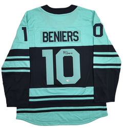 Autographed/Signed Matty Beniers Seattle Kraken Blue Authentic Hockey Jersey Fanatics COA