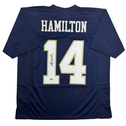 Autographed/Signed Kyle Hamilton Notre Dame Blue College Football Jersey Beckett BAS COA