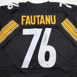 Autographed/Signed Troy Fautanu Pittsburgh Black Football Jersey JSA COA