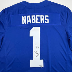 Autographed/Signed Malik Nabers New York Giants Blue Authentic Football Jersey Fanatics COA (ONLINE ORDER ONLY)