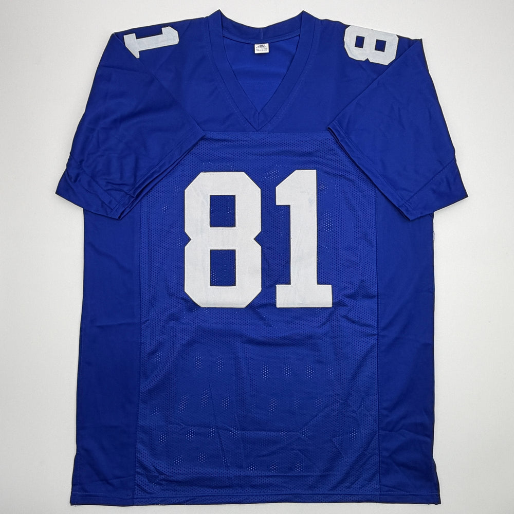 Autographed/Signed Amani Toomer New York Blue Football Jersey PSA/DNA COA
