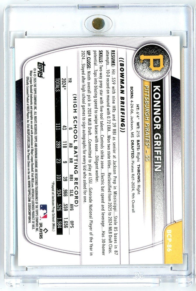 2025 Bowman Chrome Konnor Griffin #BCP86 /50 Gold Refractor Rookie RC Baseball Card