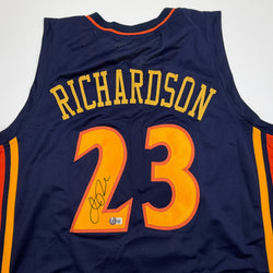 Autographed/Signed Jason Richardson Golden State Navy Blue Basketball Jersey Beckett BAS COA