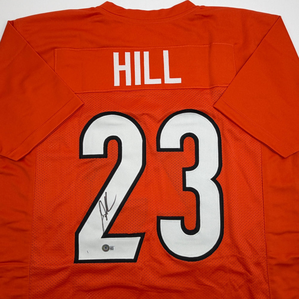 Autographed/Signed Daxton Hill Cincinnati Orange Football Jersey Beckett BAS COA