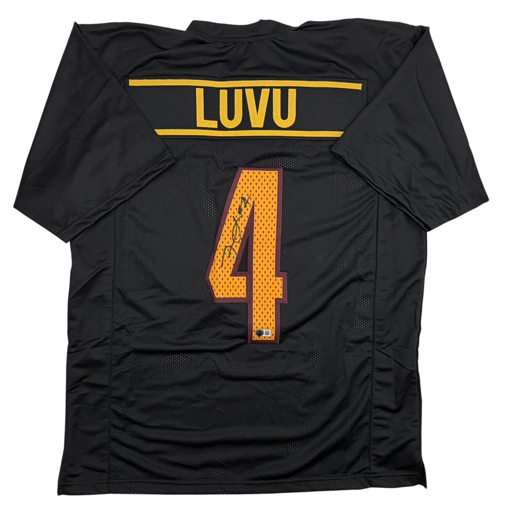 Autographed/Signed Frankie Luvu Washington Black Football Jersey Beckett BAS COA
