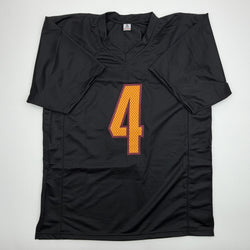 Autographed/Signed Frankie Luvu Washington Black Football Jersey Beckett BAS COA