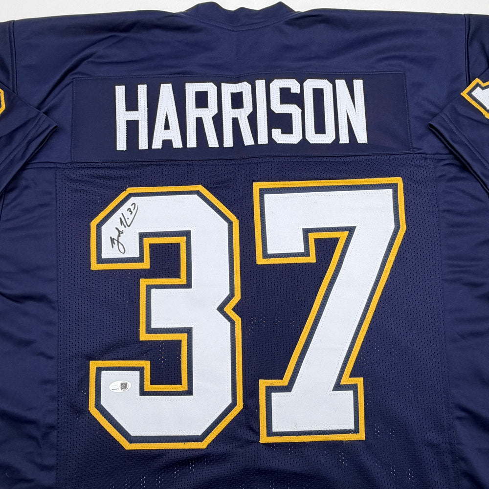 Autographed/Signed Rodney Harrison Los Angeles San Diego Navy Blue Football Jersey Beckett BAS COA