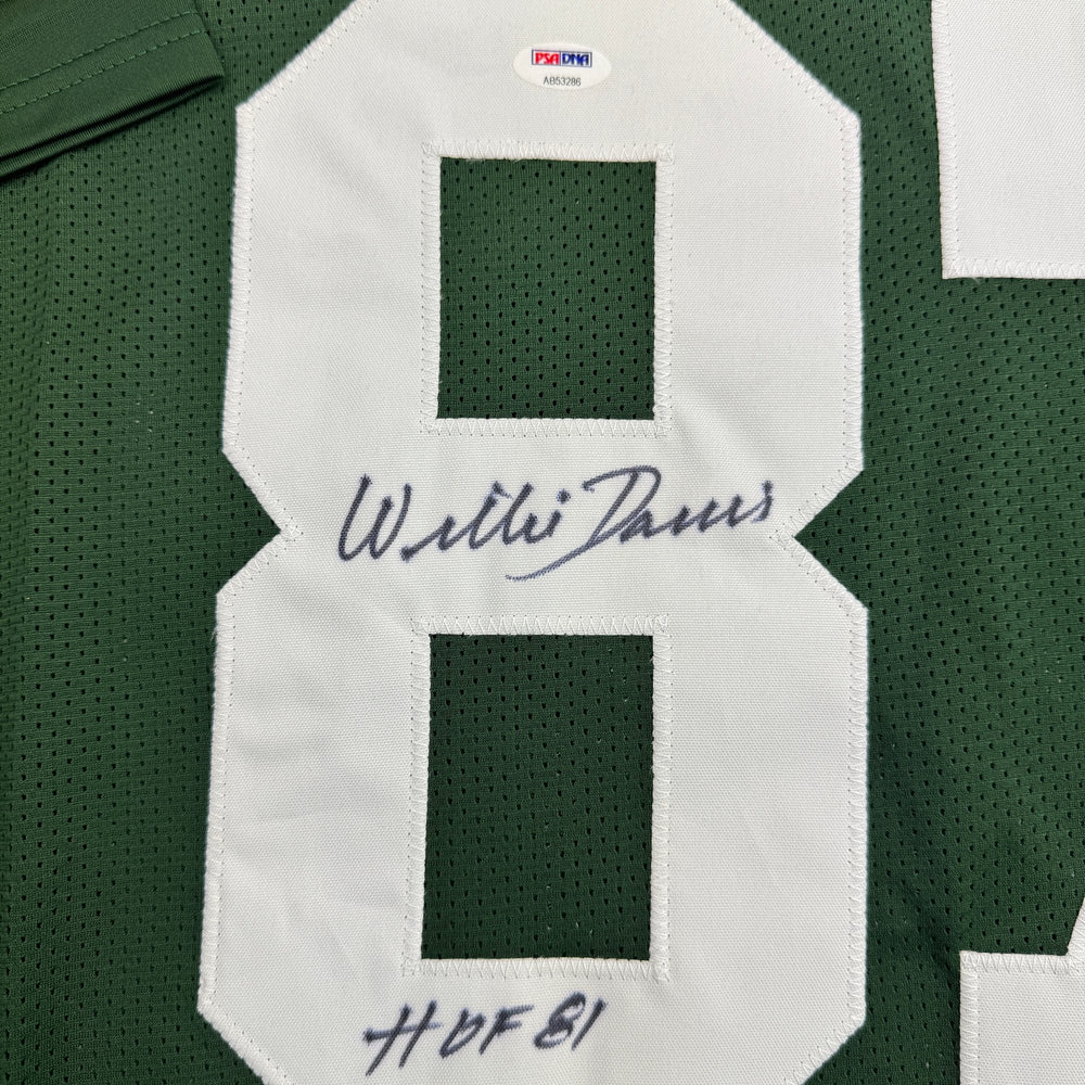 Autographed/Signed Willie Davis HOF 81 & SB Champs Green Bay Green Football Jersey PSA/DNA COA