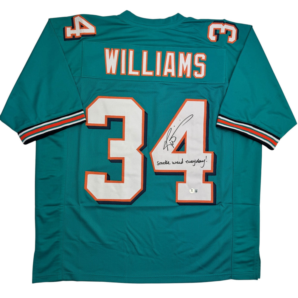 Autographed/Signed Ricky Williams Smoke Weed Everyday Miami Teal Football Jersey Beckett BAS COA