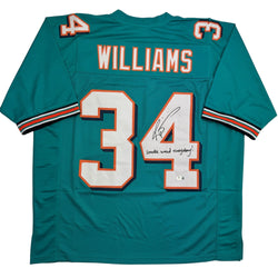 Autographed/Signed Ricky Williams Smoke Weed Everyday Miami Teal Football Jersey Beckett BAS COA
