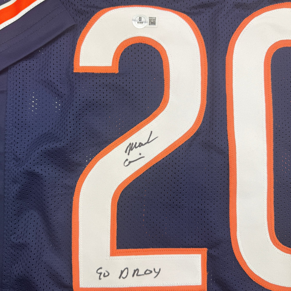 Autographed/Signed Mark Carrier "90 DROY" Chicago Blue Football Jersey JSA COA