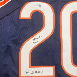 Autographed/Signed Mark Carrier "90 DROY" Chicago Blue Football Jersey JSA COA
