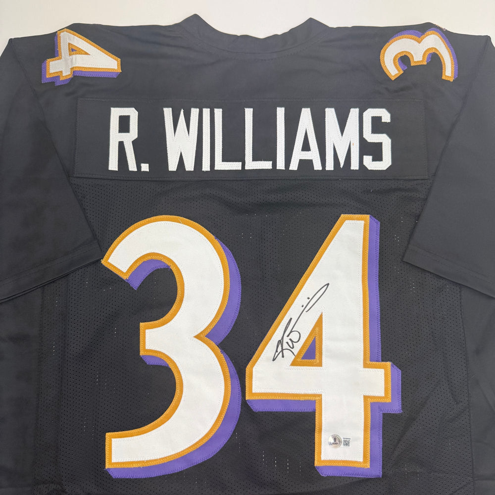 Autographed/Signed Ricky Williams Baltimore Black Football Jersey Beckett BAS COA