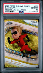 Graded 2025 Topps Chrome Disney Dash Parr #151 Yellow Mini Diamonds The Incredibles Trading Card PSA 10 Gem Mint