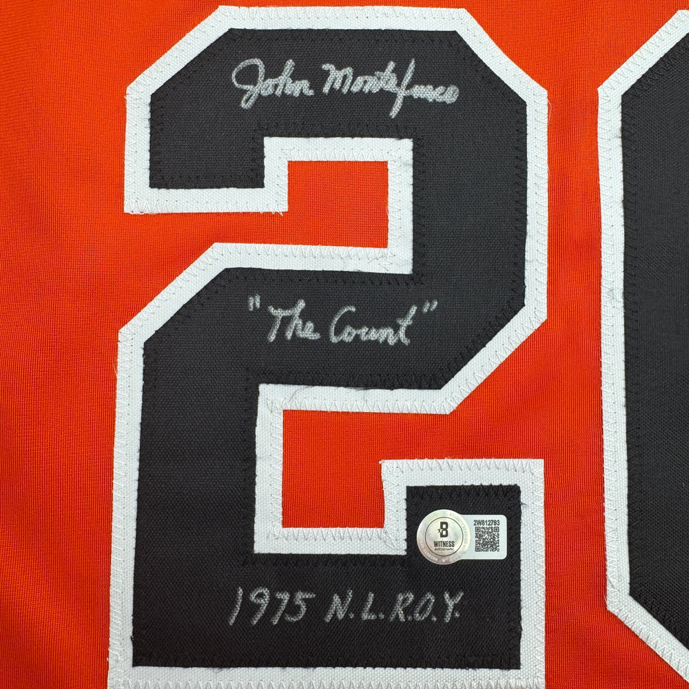 Autographed/Signed John Montefusco 1975 NL ROY San Francisco Orange Baseball Jersey Beckett BAS COA