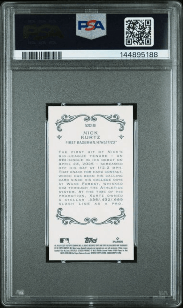 Graded 2025 Topps Allen & Ginter Nick Kurtz #30 1889 N222 Rookie RC Baseball Card PSA 10 Gem Mint