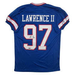 Autographed/Signed Dexter Lawrence II New York Blue Retro Pro Cut Football Jersey Beckett BAS COA