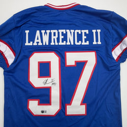 Autographed/Signed Dexter Lawrence II New York Blue Retro Pro Cut Football Jersey Beckett BAS COA