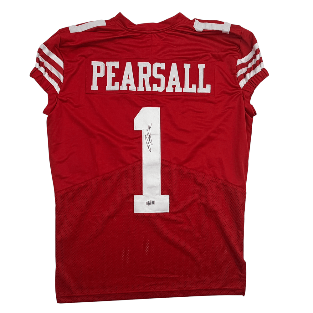 Autographed/Signed Ricky Pearsall San Francisco Red Pro Cut Football Jersey Beckett BAS COA (ONLINE ORDER ONLY)