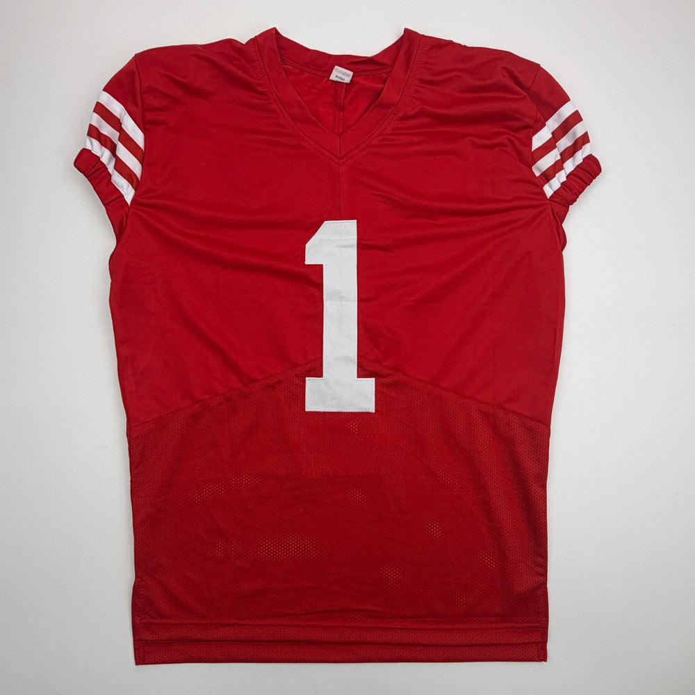 Autographed/Signed Ricky Pearsall San Francisco Red Pro Cut Football Jersey Beckett BAS COA (ONLINE ORDER ONLY)