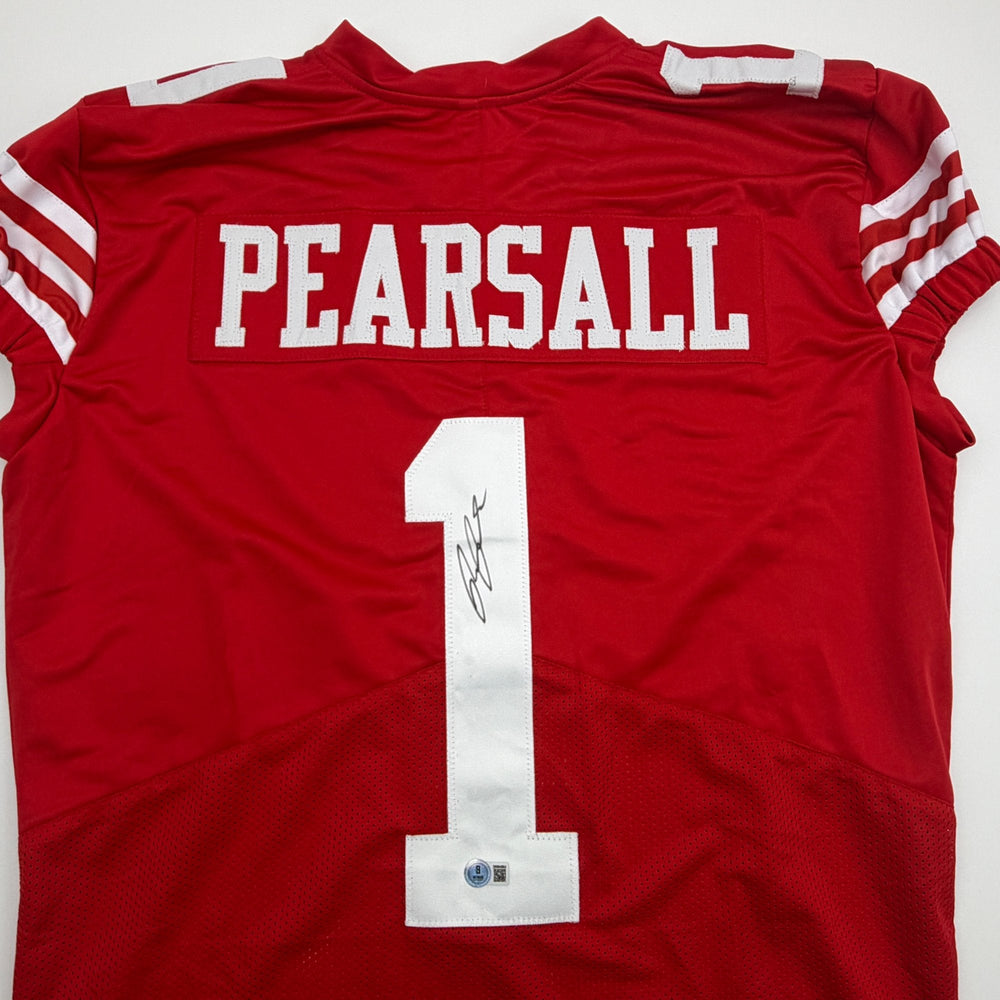 Autographed/Signed Ricky Pearsall San Francisco Red Pro Cut Football Jersey Beckett BAS COA (ONLINE ORDER ONLY)