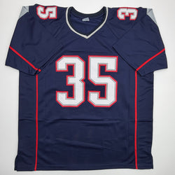 Autographed/Signed Patrick Pass 3x SB Champ New England Blue Football Jersey Beckett BAS COA