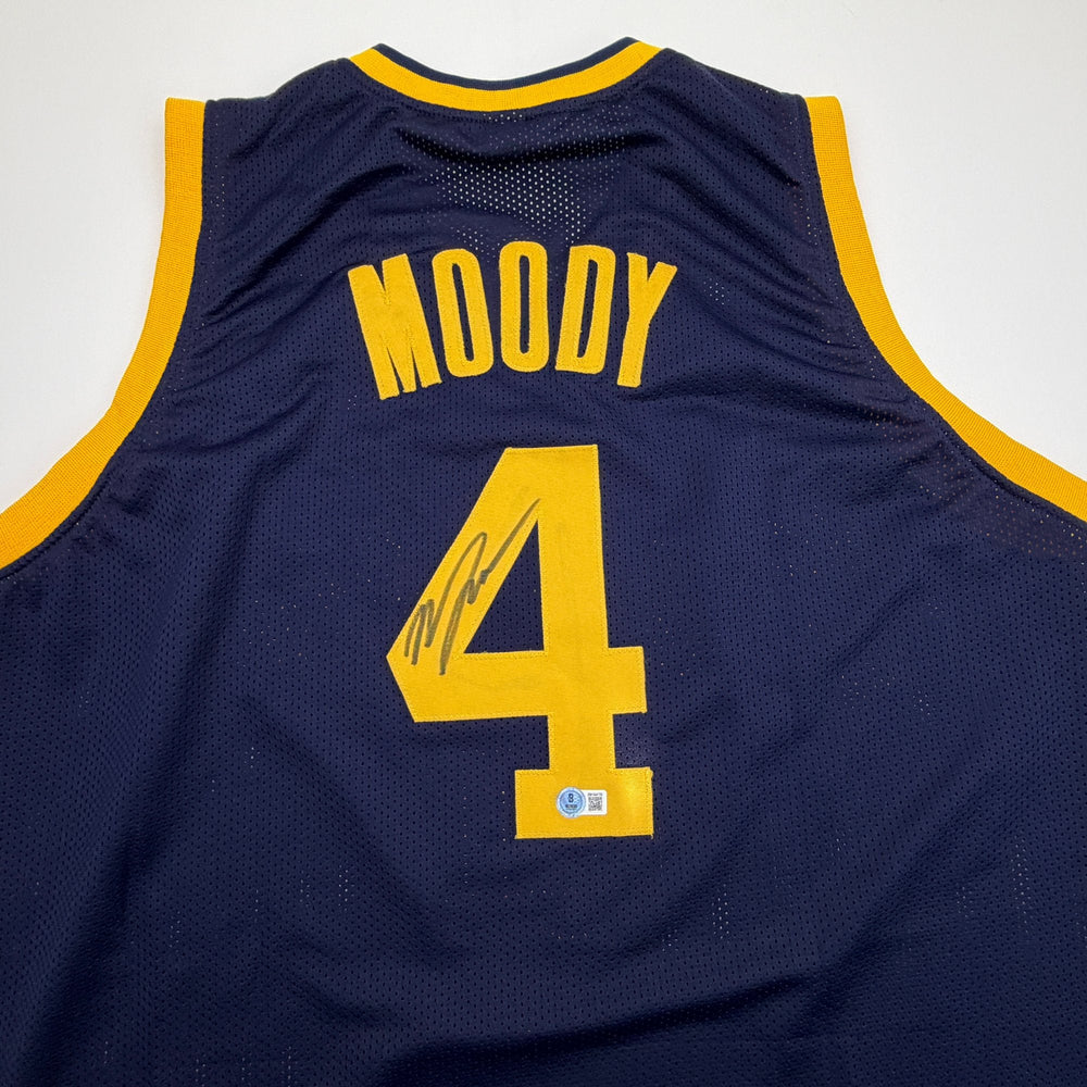 Autographed/Signed Moses Moody Golden State Navy Blue Basketball Jersey Beckett BAS COA