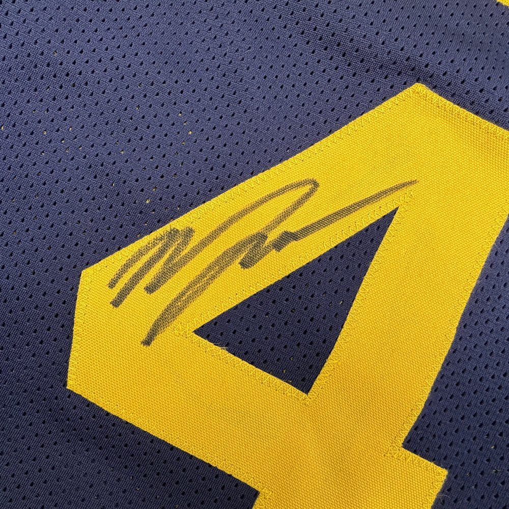 Autographed/Signed Moses Moody Golden State Navy Blue Basketball Jersey Beckett BAS COA