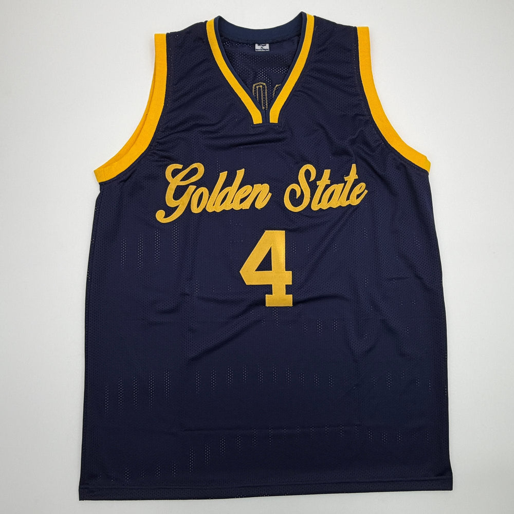 Autographed/Signed Moses Moody Golden State Navy Blue Basketball Jersey Beckett BAS COA