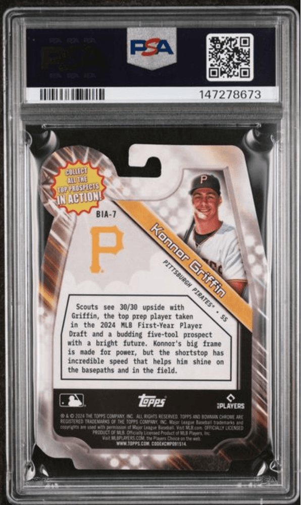 Graded 2024 Topps Bowman Draft Konnor Griffin #BIA7 In Action Rookie RC Baseball Card PSA 9 Mint