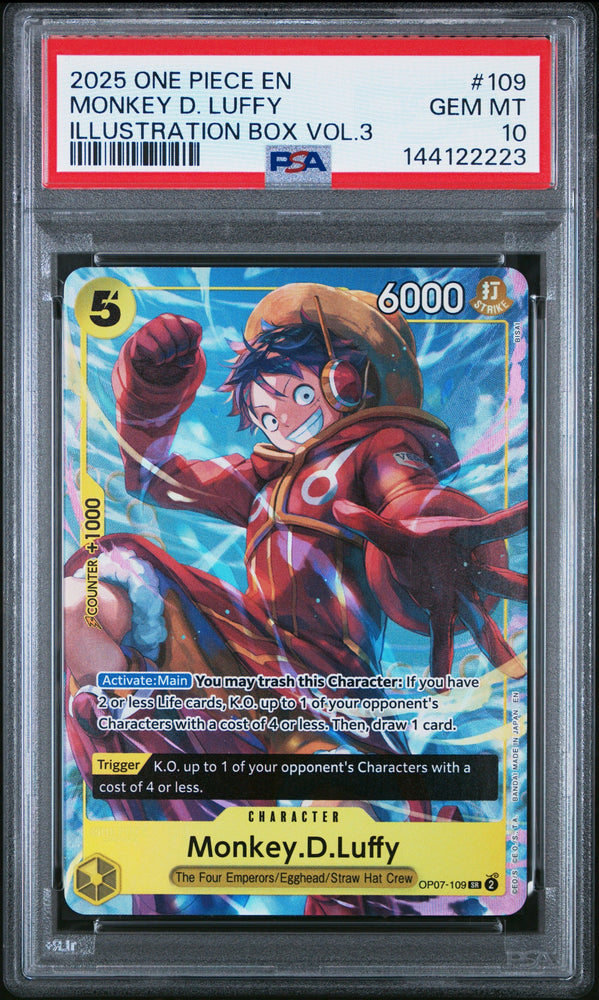 Graded 2025 One Piece Monkey D Luffy #109 Promos Illustration Box Vol 3 Trading Card Game PSA 10 Gem Mint (ONLINE ORDER ONLY)