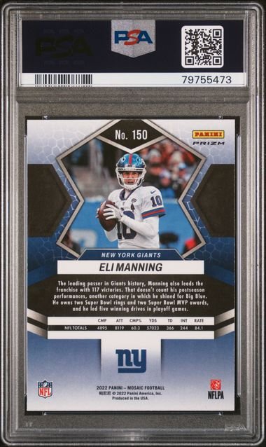 Graded 2022 Panini Mosaic Eli Manning #150 Genesis Football Card PSA 10 Gem Mint