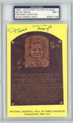 Graded Baseball Hall of Fame Plaque Willie Mays Signed Autographed Baseball Postcard PSA 7 Near Mint