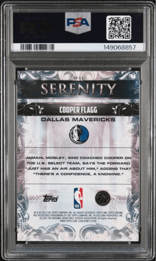 Graded 2025 Topps Chrome Cooper Flagg #SY11 Serenity Raywave Rookie RC Basketball Card PSA 10 Gem Mint