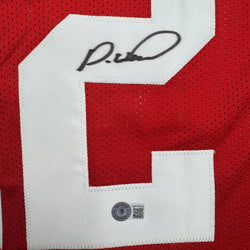 Autographed/Signed Denzel Ward Ohio State Red College Football Jersey Beckett BAS COA