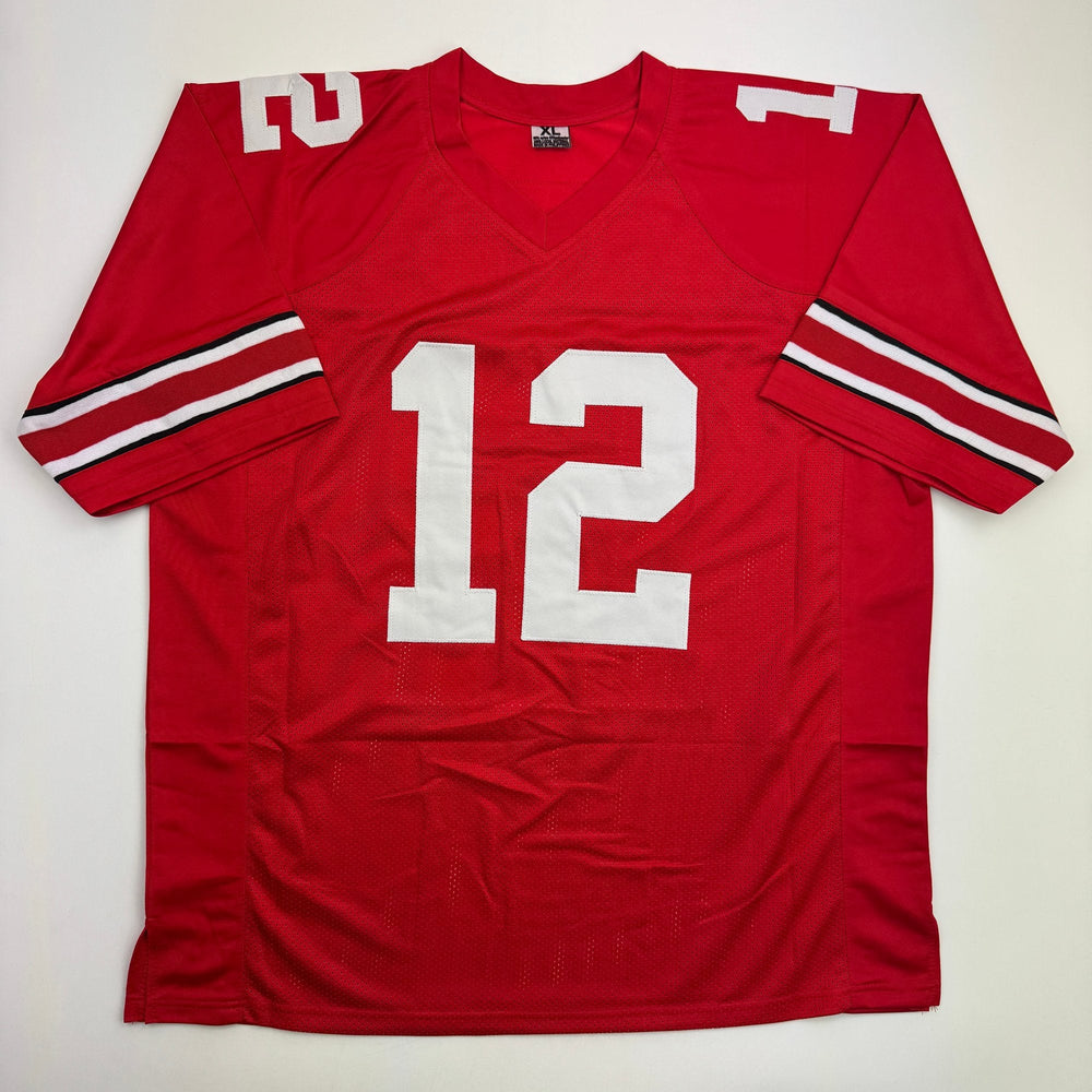 Autographed/Signed Denzel Ward Ohio State Red College Football Jersey Beckett BAS COA