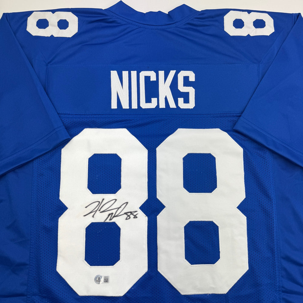 Autographed/Signed Hakeem Nicks New York Blue Football Jersey Beckett BAS COA