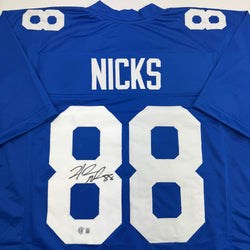 Autographed/Signed Hakeem Nicks New York Blue Football Jersey Beckett BAS COA