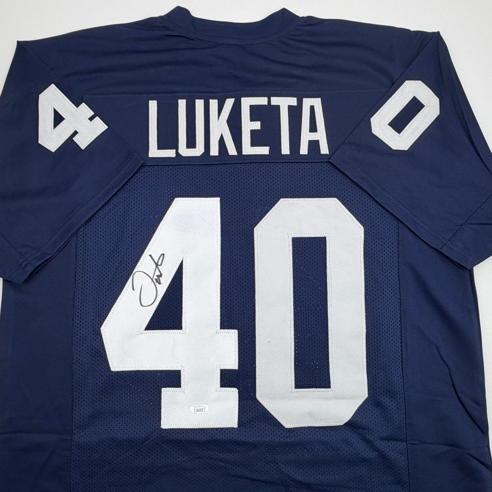 Autographed/Signed Jesse Luketa Penn State Blue College Football Jersey JSA COA