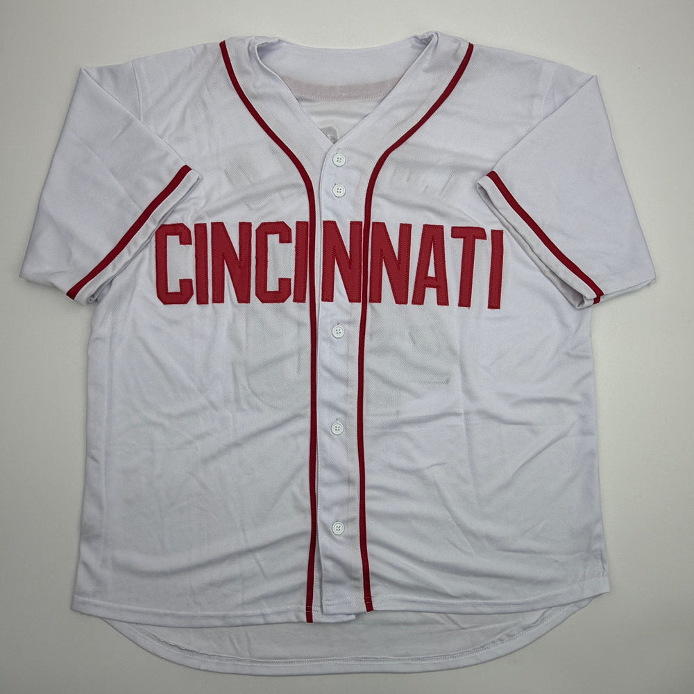 Autographed/Signed Nick Lodolo Cincinnati White Baseball Jersey Beckett BAS COA