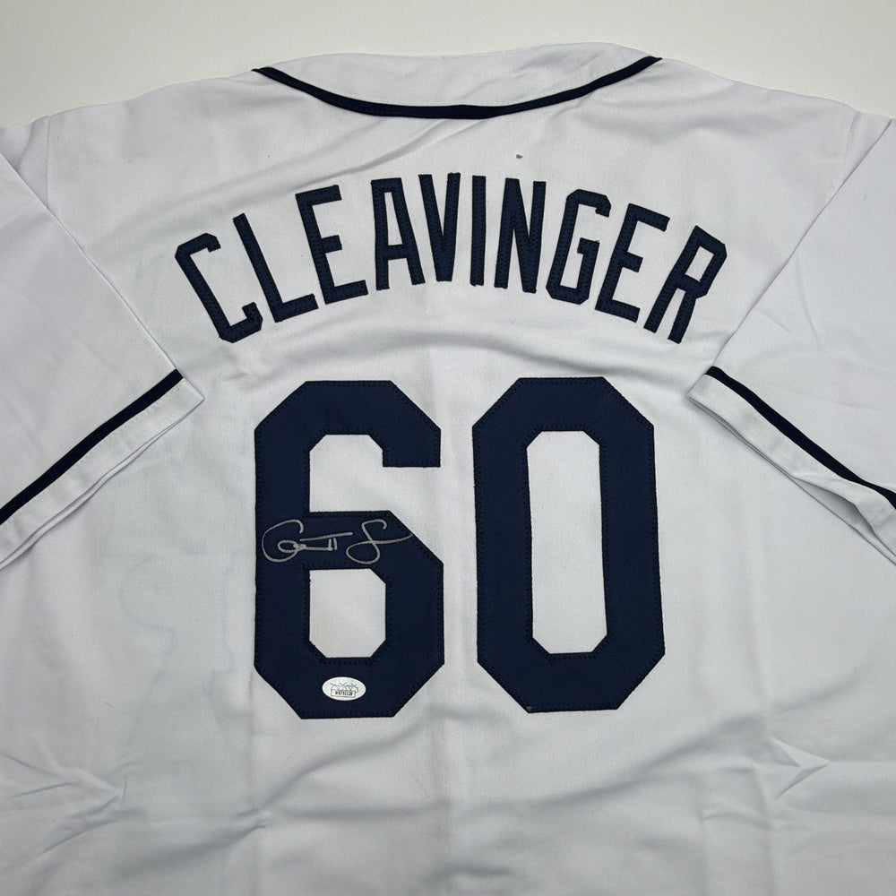 Autographed/Signed Garrett Cleavinger Tampa Bay White Baseball Jersey JSA COA