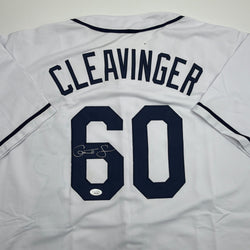 Autographed/Signed Garrett Cleavinger Tampa Bay White Baseball Jersey JSA COA