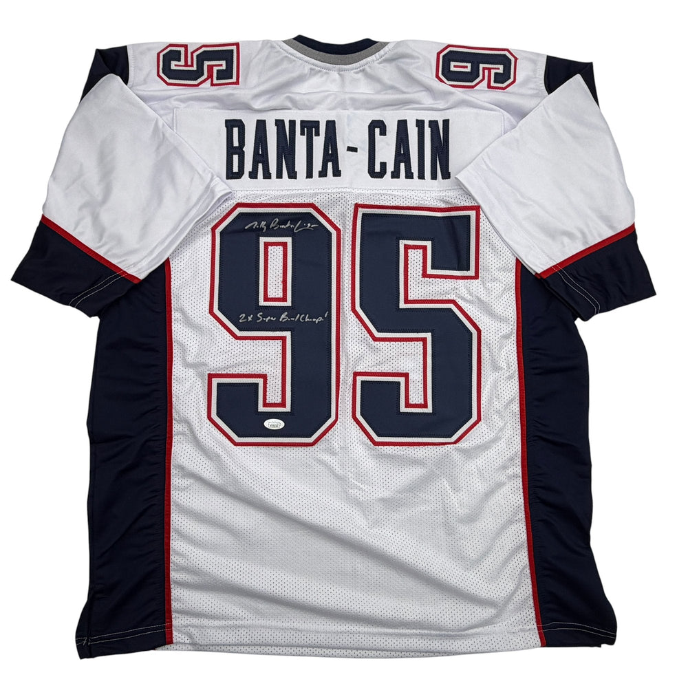 Autographed/Signed Tully Banta-Cain New England White Football Jersey JSA COA