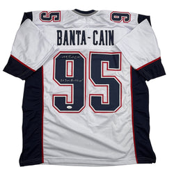 Autographed/Signed Tully Banta-Cain New England White Football Jersey JSA COA