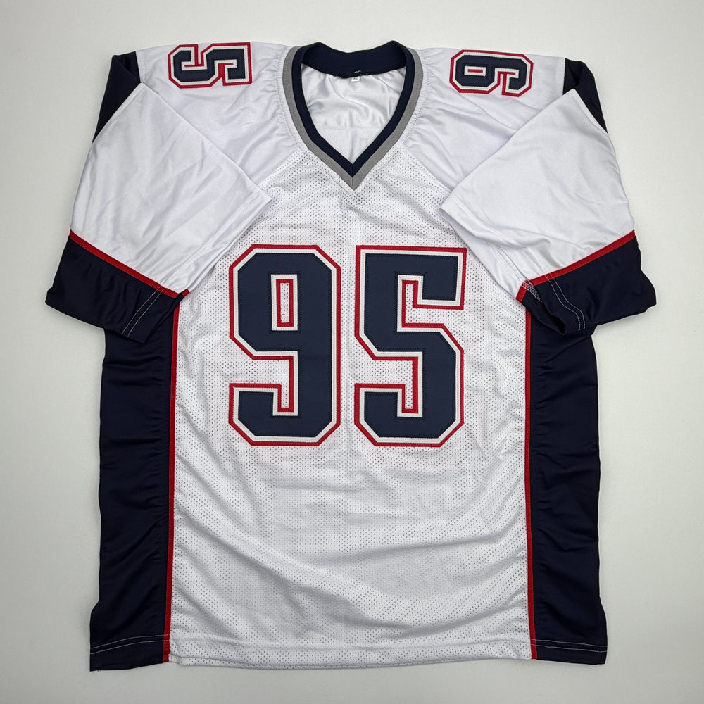 Autographed/Signed Tully Banta-Cain New England White Football Jersey JSA COA
