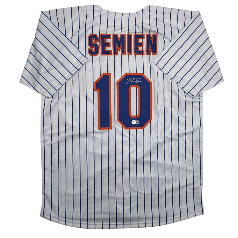 Autographed/Signed Marcus Semien New York Pinstripe Baseball Jersey Beckett BAS COA