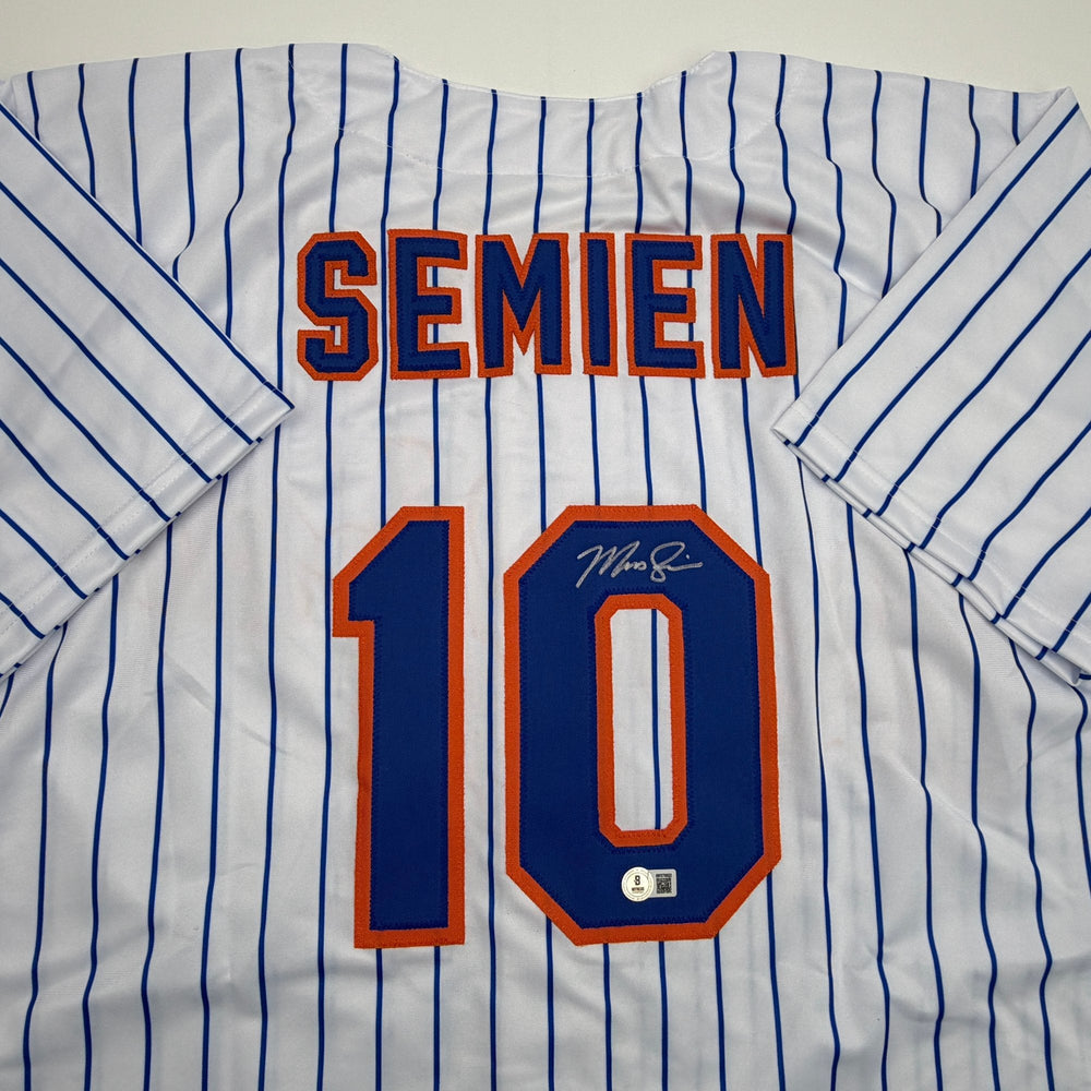 Autographed/Signed Marcus Semien New York Pinstripe Baseball Jersey Beckett BAS COA