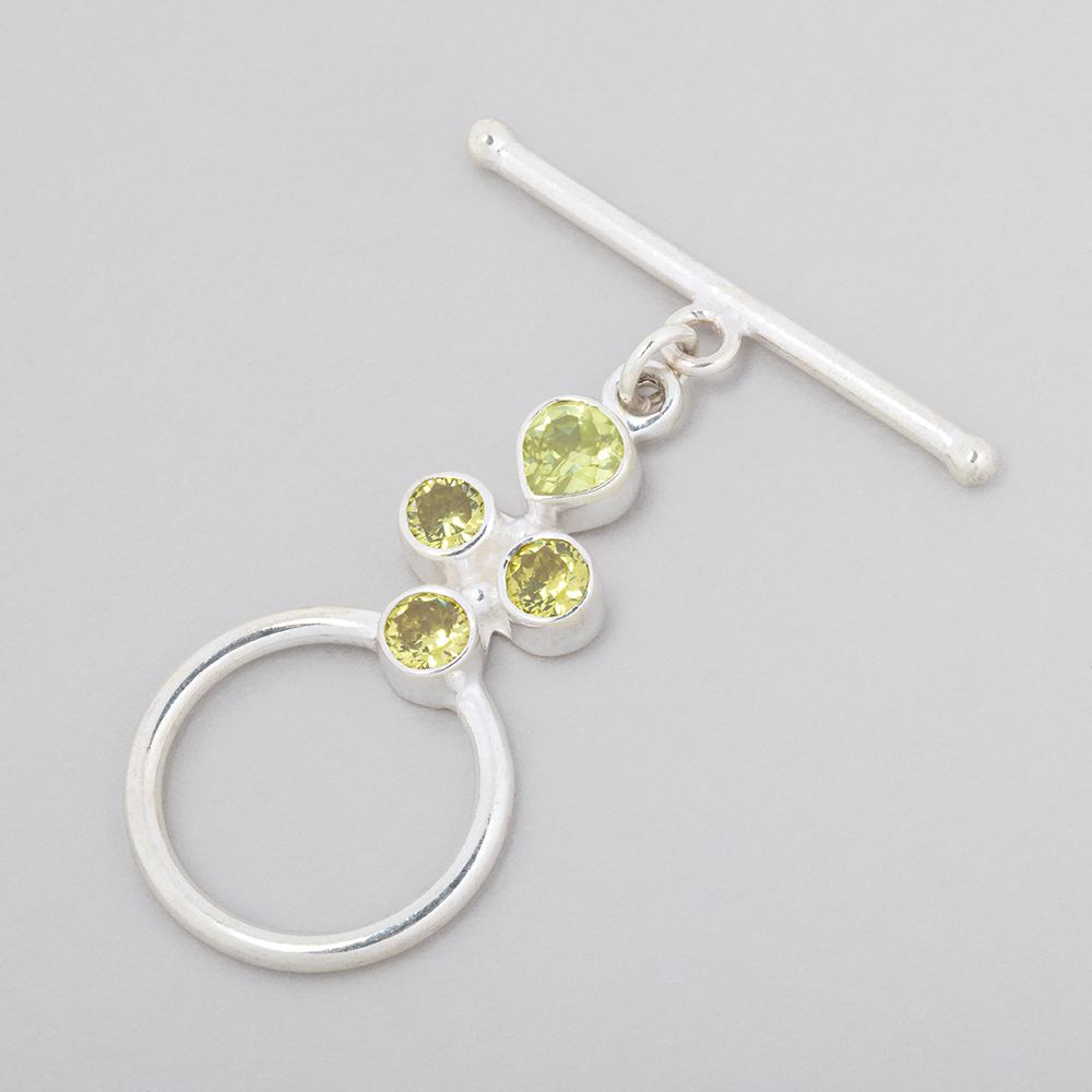 32x18mm Sterling Silver Bezel Yellow and Green CZ Toggle 1 piece (ONLINE ORDER ONLY)
